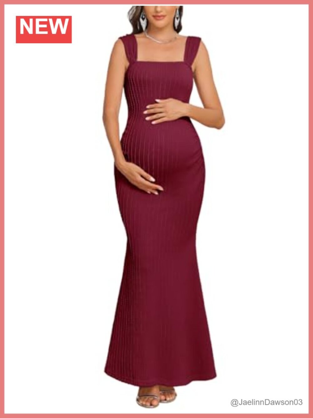 Ribbed Knit Maternity Maxi Dress Square Neck Sleeveless Mermaid Bodycon